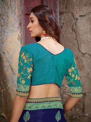 Blue embroidered art silk saree with blouse 5