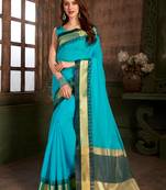 Blue Hand Woven Cotton Silk Saree With Blouse