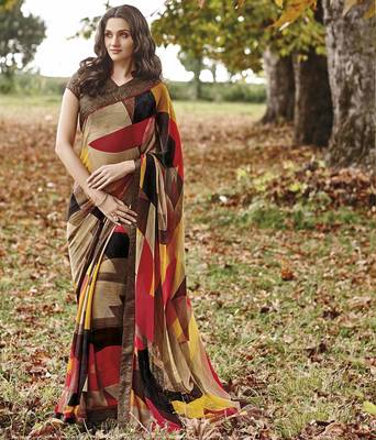 Multicolor printed georgette saree with blouse 1