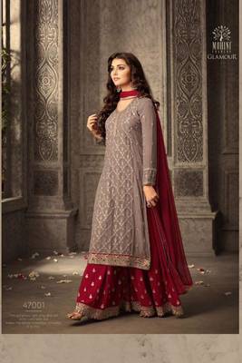 Grey embroidered faux georgette salwar 1