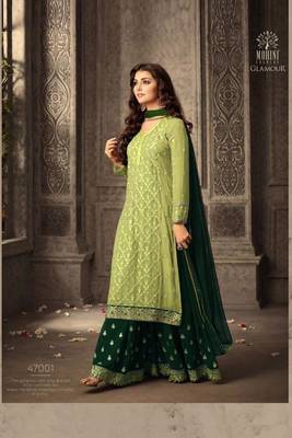 Green embroidered faux georgette salwar 1
