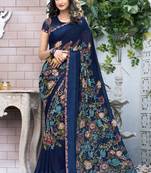 blue printed georgette saree with blouse