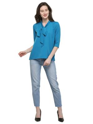 Blue Plain Crepe Tops 1