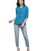 Blue Plain Crepe Tops