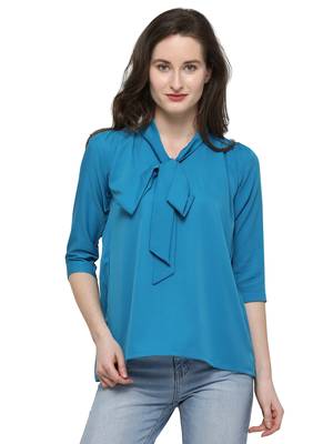 Blue Plain Crepe Tops 2
