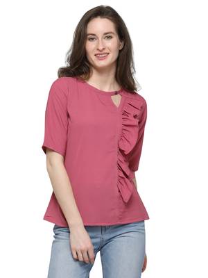 Pink plain crepe tops 2
