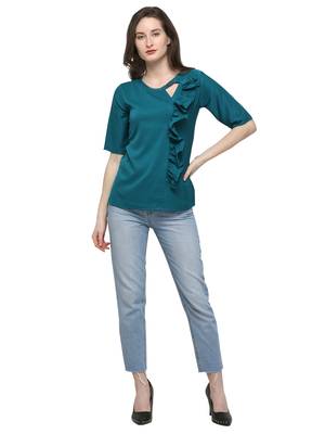 Turquoise plain crepe tops 1