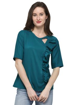 Turquoise plain crepe tops 2