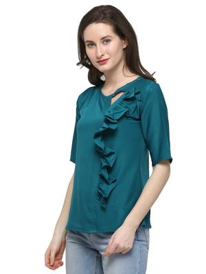 Turquoise plain crepe tops 3