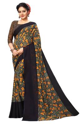 blue printed Georgette saree with blouse 1
