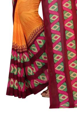 Orange printed Georgette saree with blouse 4
