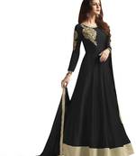 Black Embroidered Silk Blend Stitched Salwar With Dupatta