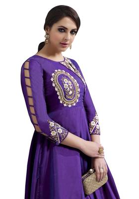 Purple Embroidered Taffeta Stitched Salwar With Dupatta 2