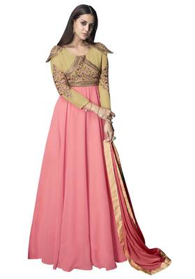 Pink Embroidered Georgette Stitched Salwar With Dupatta 1