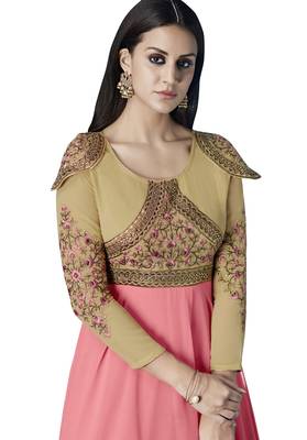 Pink Embroidered Georgette Stitched Salwar With Dupatta 3