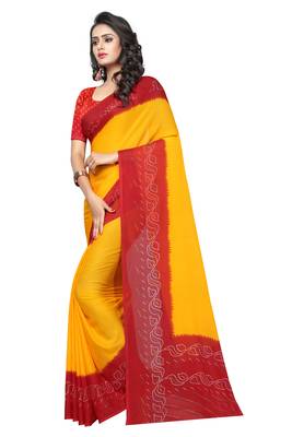 Yellow printed Georgette saree with blouse 1