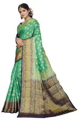 Light Green Woven Banarasi Silk Saree With Blouse 1