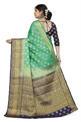 Light Green Woven Banarasi Silk Saree With Blouse 2