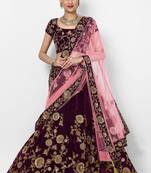 purple embroidered velvet bridal lehenga set choli with dupatta