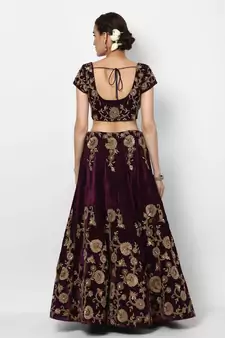 purple embroidered velvet bridal lehenga set choli with dupatta