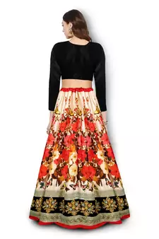  multicolor floral print embroidered silk lehenga set choli with dupatta