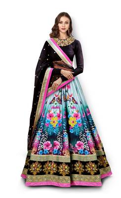 classy multicolor floral print embroidered silk lehenga set choli with dupatta 1