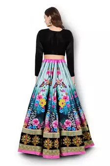classy multicolor floral print embroidered silk lehenga set choli with dupatta