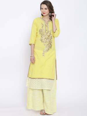 Yellow plain linen kurta sets 1