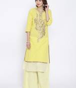 Yellow plain linen kurta sets