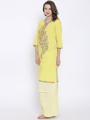 Yellow plain linen kurta sets 2