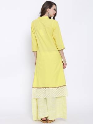 Yellow plain linen kurta sets 4