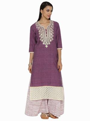 Purple plain khadi kurta sets 1