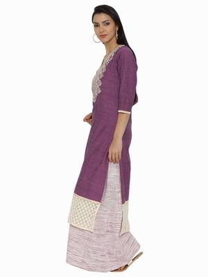 Purple plain khadi kurta sets 2