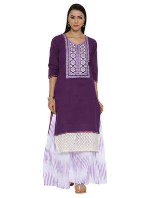 Purple plain khadi kurta sets 1