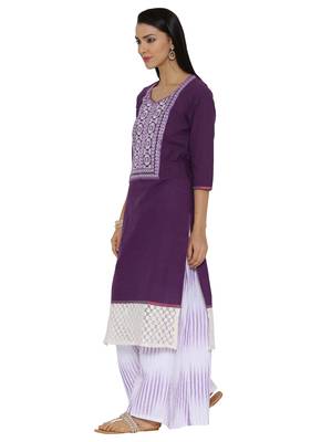 Purple plain khadi kurta sets 2