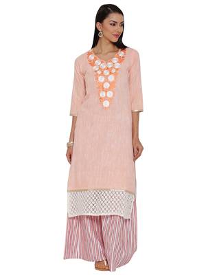 Orange plain khadi kurta sets 1