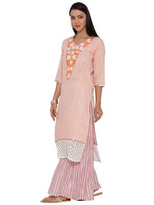 Orange plain khadi kurta sets 2