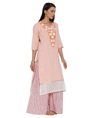 Orange plain khadi kurta sets 3