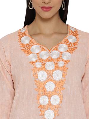Orange plain khadi kurta sets 5