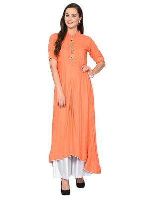 Peach plain polyester kurta sets 1