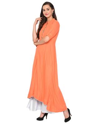 Peach plain polyester kurta sets 2