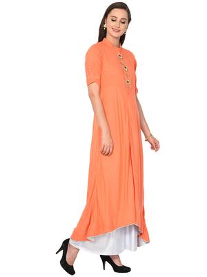 Peach plain polyester kurta sets 3