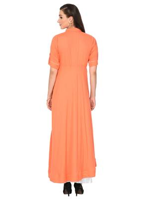Peach plain polyester kurta sets 5