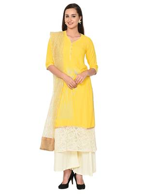 Yellow plain rayon kurta sets 1