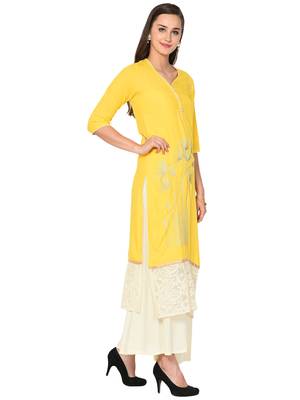 Yellow plain rayon kurta sets 2