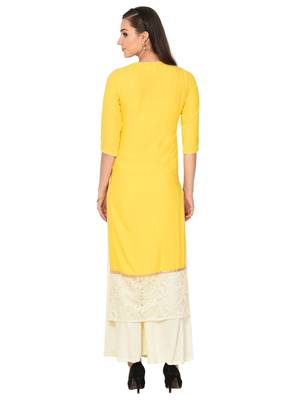 Yellow plain rayon kurta sets 3