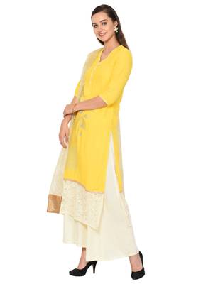 Yellow plain rayon kurta sets 4