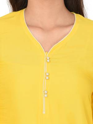 Yellow plain rayon kurta sets 5
