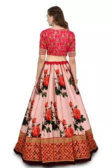 rose pink digital print embroidered art silk lehenga set choli with dupatta