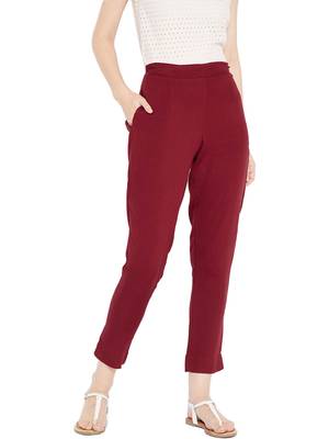 Women Maroon Solid Trousers 1